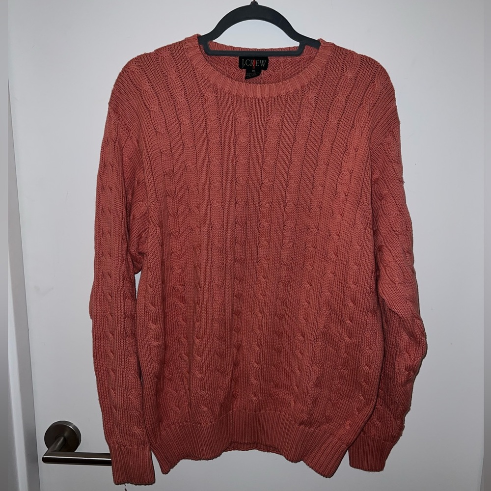 j. crew salmon pink cable knit sweater, mens m, EUC